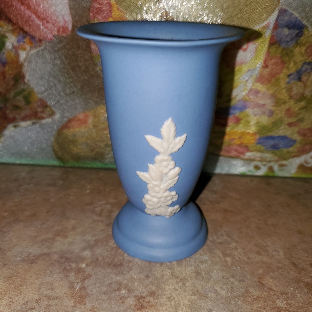 Miniature 4" Ecanada Art Pottery  Blue Jasperware  Deco Vase Hamilton Ontario